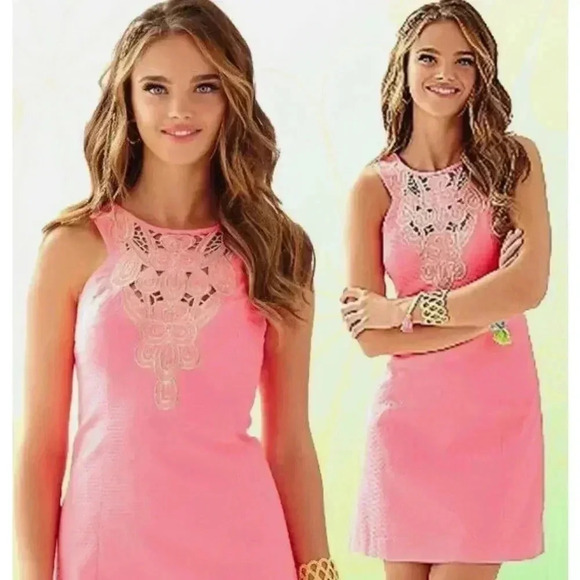 Lilly Pulitzer LARGO CUT IN SHIFT DRESS Size 6 Coral Pink with Gold - Picture 3 of 15